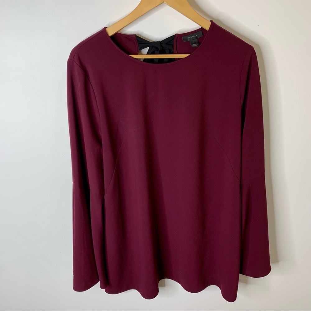 Halogen Plum Blouse with Bow and Bell Sleeve